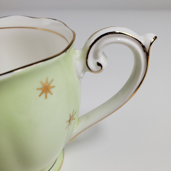 Vtg  Queen Anne Pole Starburst  MCM Midcentury Footed Sugar Creamer Green Gold - Picture 8 of 12